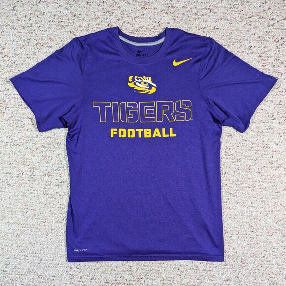 Nike Dri-Fit LSU Tigers Football Shirt Mens SMALL Purple Eye of the Tiger Logo - Picture 1 of 7